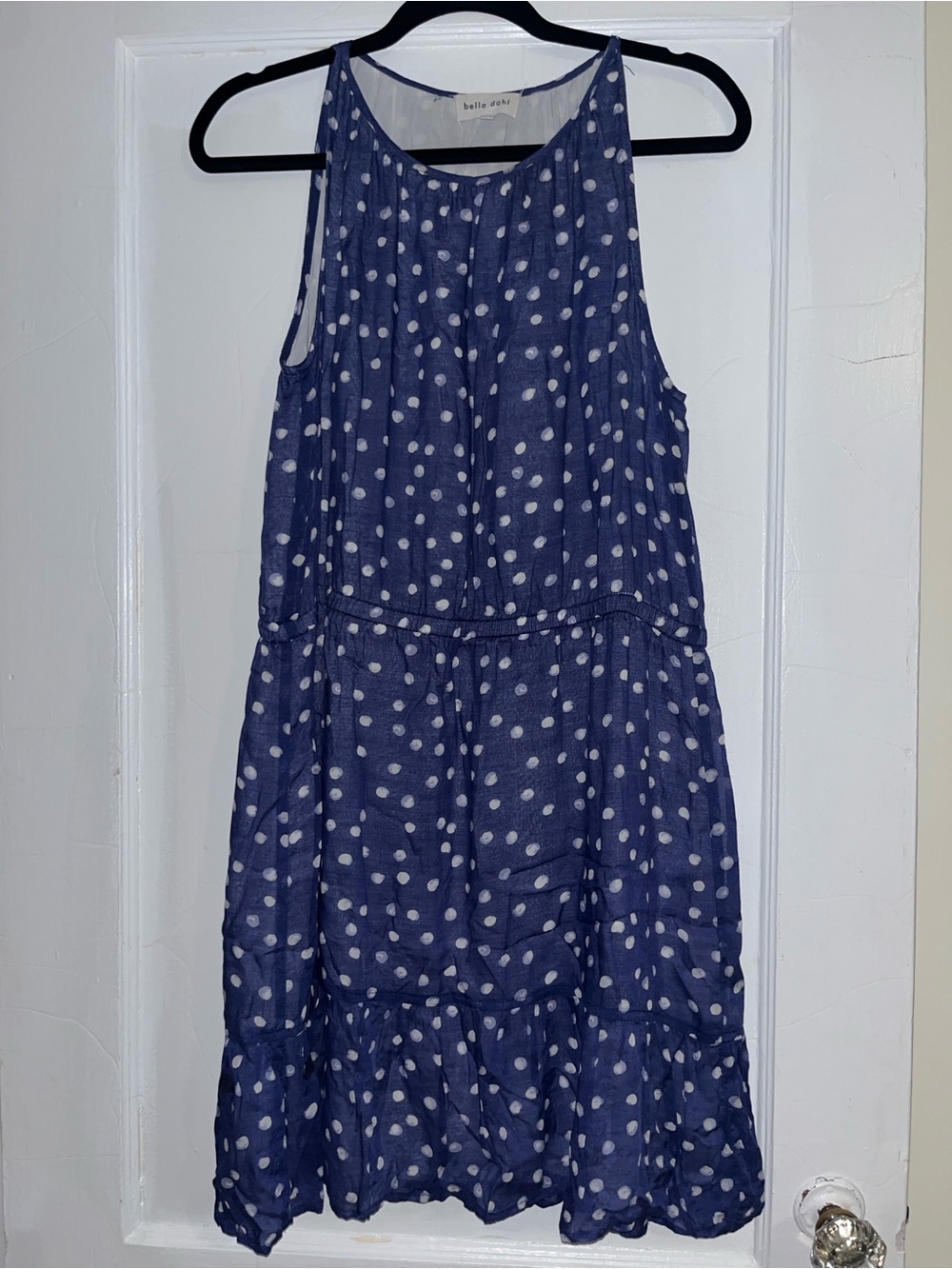 Bella Dahl Navy and White Polka Dot Sleeveless Casual Dress